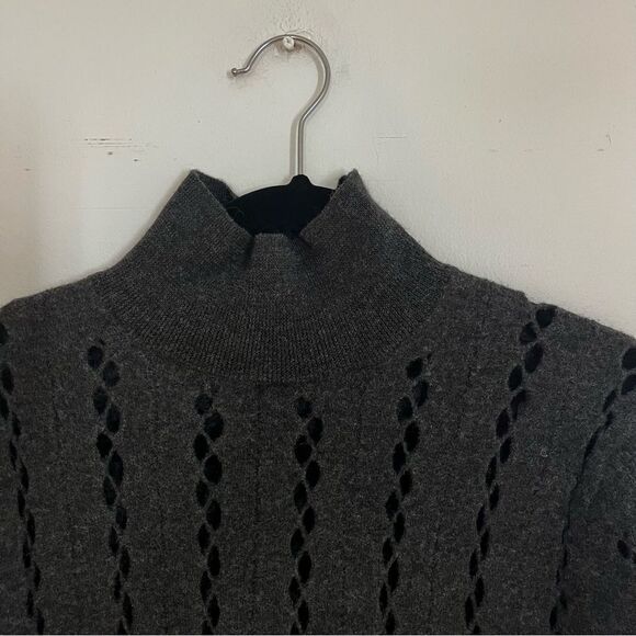 COS Cut-Out gray turtleneck Boiled Wool Tunic sweater crochet ribbed size S cozy - Picture 3 of 9